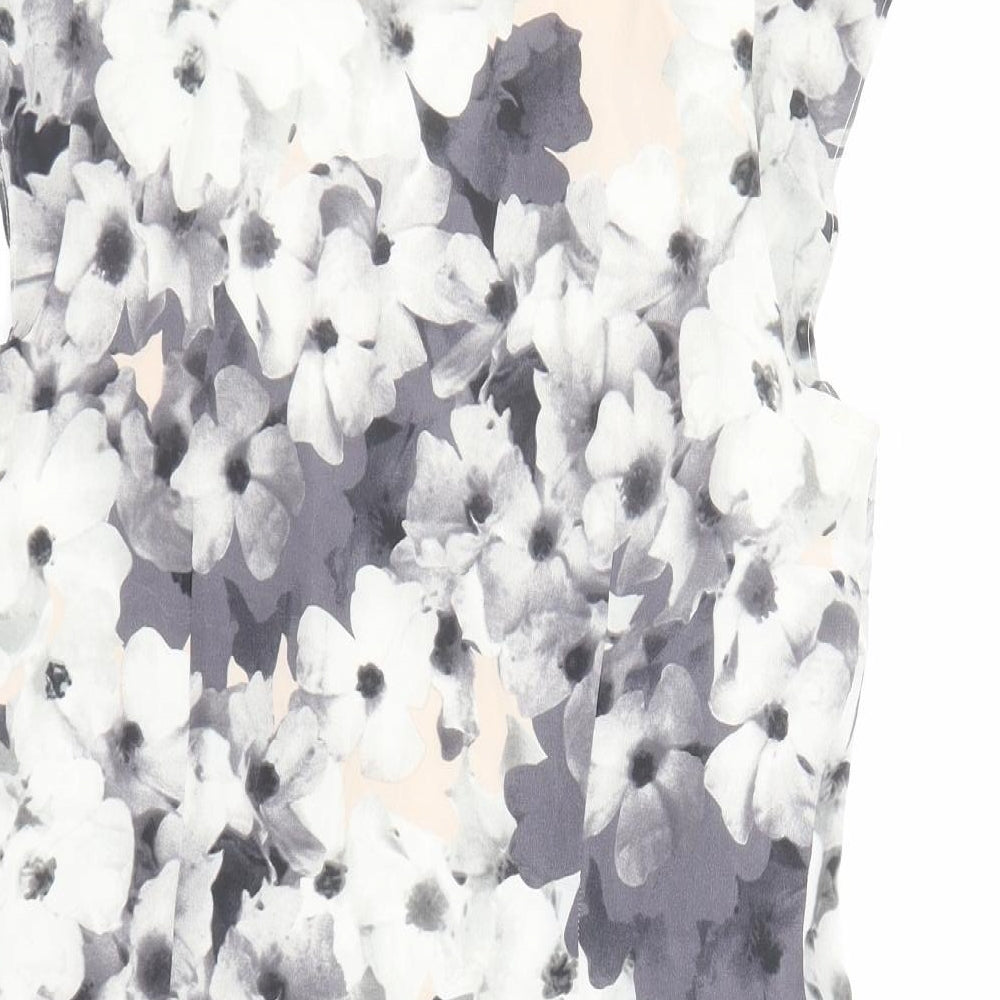 Oasis Womens Grey Floral Silk A-Line Size 10 Round Neck Pullover