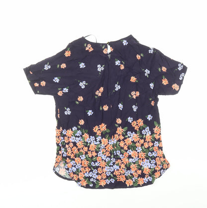 M&Co Womens Blue Floral Viscose Basic Blouse Size 8 Round Neck