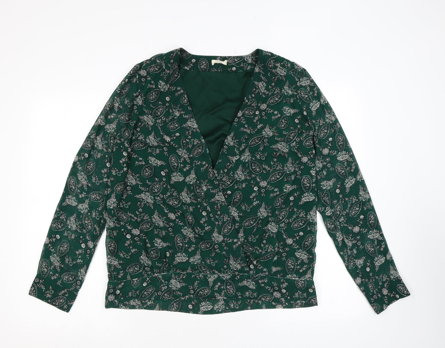 Amichi Womens Green Paisley Polyester Wrap Blouse Size M V-Neck