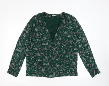 Amichi Womens Green Paisley Polyester Wrap Blouse Size M V-Neck