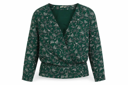 Amichi Womens Green Paisley Polyester Wrap Blouse Size M V-Neck