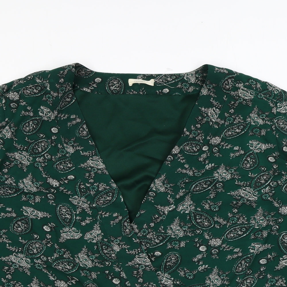 Amichi Womens Green Paisley Polyester Wrap Blouse Size M V-Neck