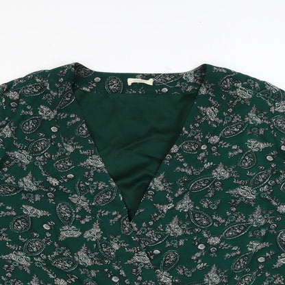 Amichi Womens Green Paisley Polyester Wrap Blouse Size M V-Neck