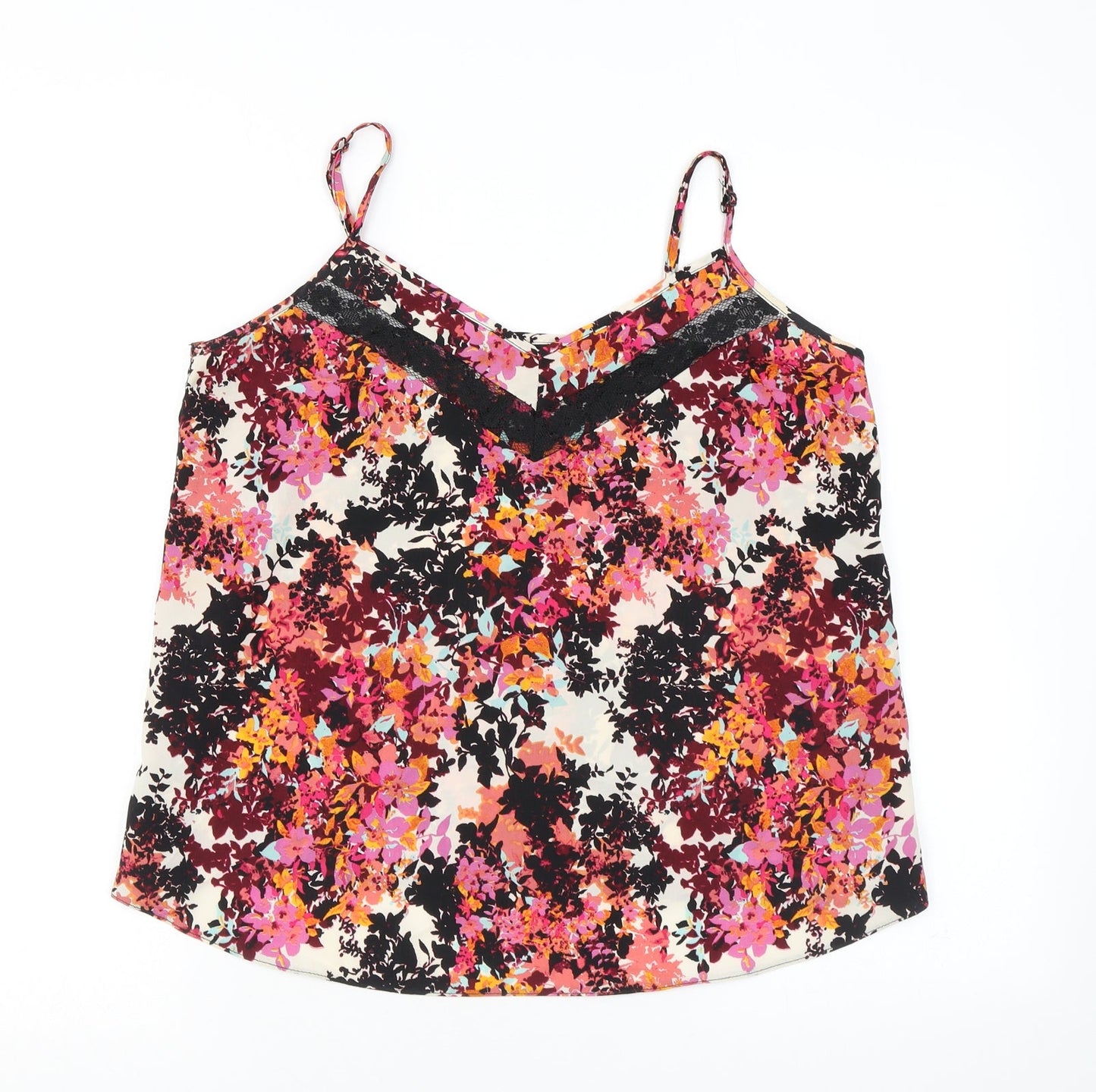 Miss Selfridge Womens Multicoloured Floral Polyamide Camisole Blouse Size 12 V-Neck - Lace Detail