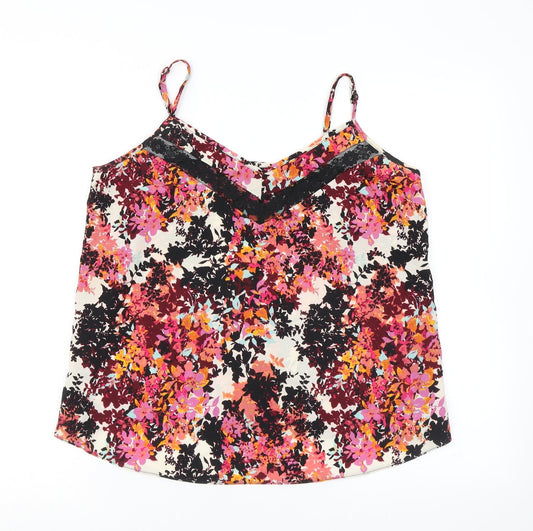 Miss Selfridge Womens Multicoloured Floral Polyamide Camisole Blouse Size 12 V-Neck - Lace Detail