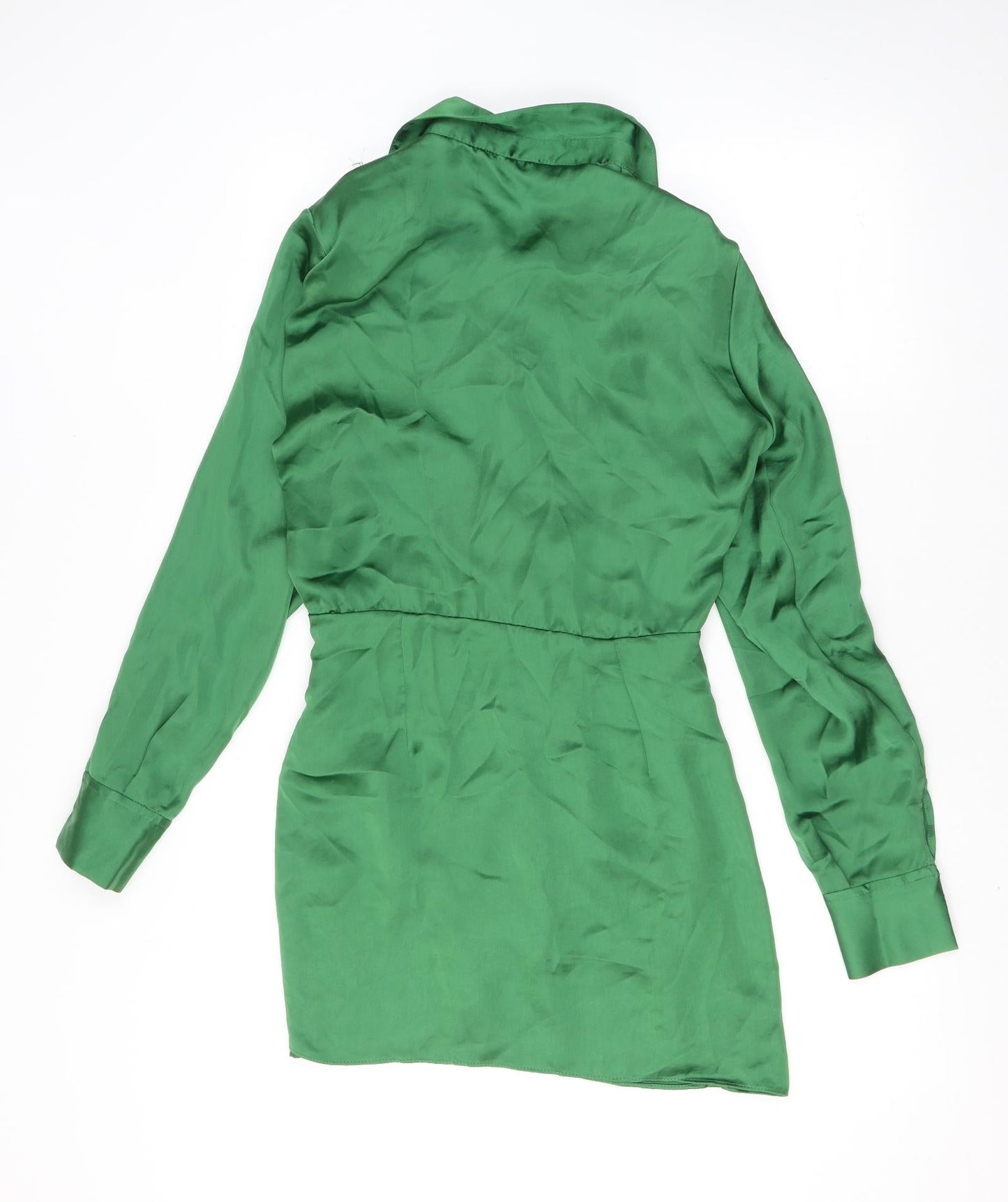 Zara Womens Green Polyester Shirt Dress Size S Collared Pullover