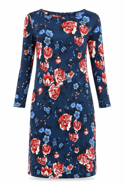 Ruby Rocks Womens Blue Floral Viscose Sheath Size 14 Round Neck Pullover