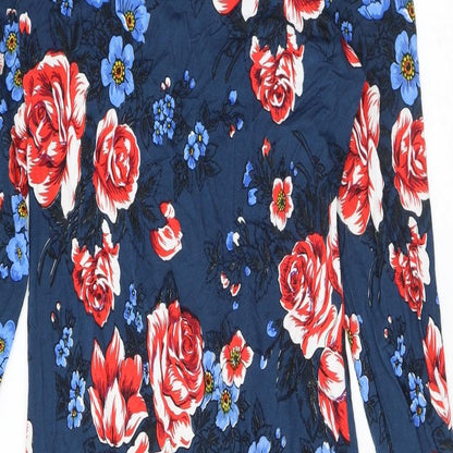 Ruby Rocks Womens Blue Floral Viscose Sheath Size 14 Round Neck Pullover