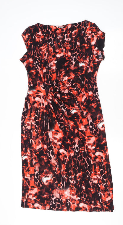 Roman Womens Red Animal Print Viscose Sheath Size 12 Round Neck Pullover