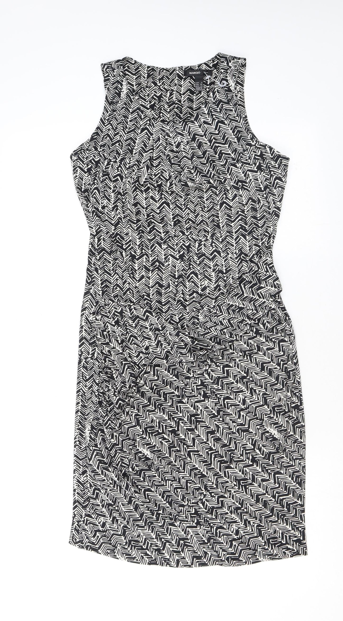 Mango Womens Black Geometric Polyester Shift Size S Scoop Neck Pullover