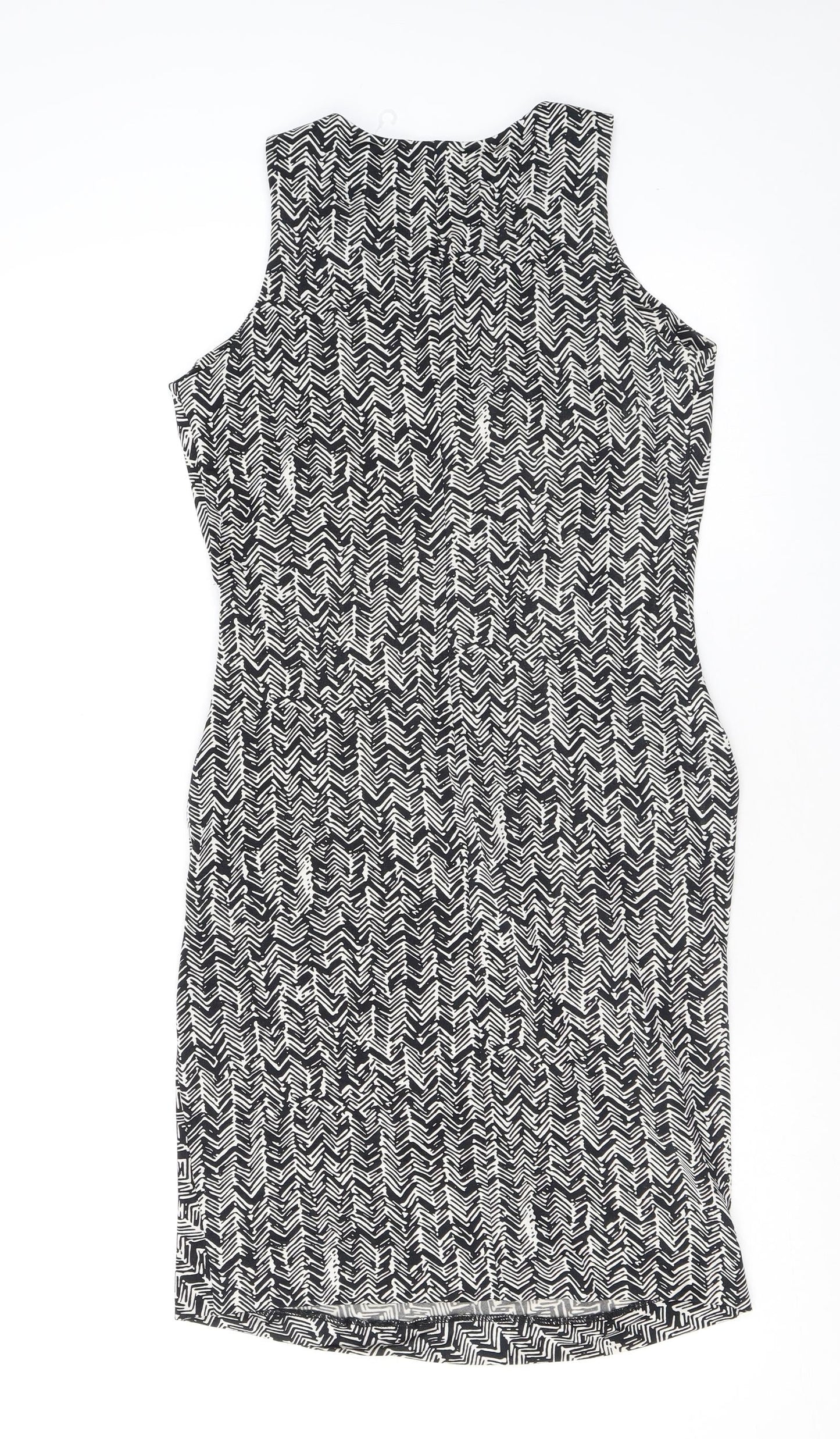 Mango Womens Black Geometric Polyester Shift Size S Scoop Neck Pullover