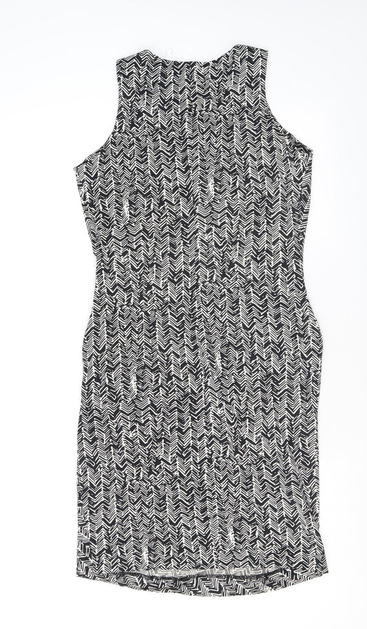 Mango Womens Black Geometric Polyester Shift Size S Scoop Neck Pullover