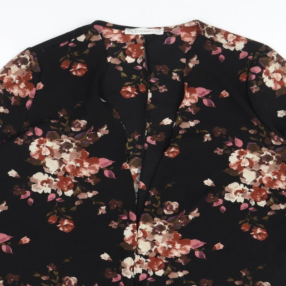 Style Therapy Womens Black Floral Polyester Kimono Blouse Size M V-Neck - Flared Sleeve