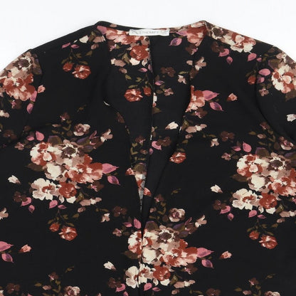Style Therapy Womens Black Floral Polyester Kimono Blouse Size M V-Neck - Flared Sleeve