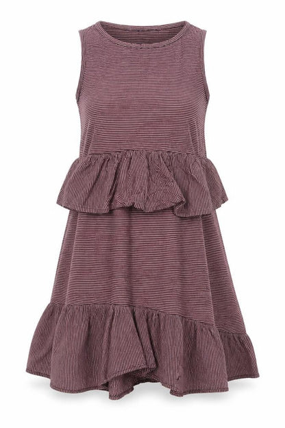 Zara Womens Pink Striped Cotton A-Line Size S Round Neck - Ruffle