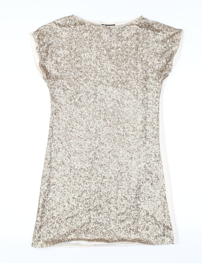 Warehouse Womens Pink Polyester T-Shirt Dress Size 8 Boat Neck Pullover - Sequins