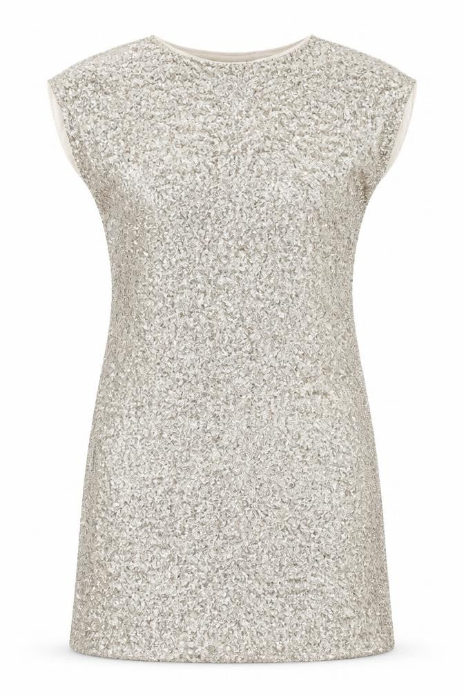 Warehouse Womens Pink Polyester T-Shirt Dress Size 8 Boat Neck Pullover - Sequins