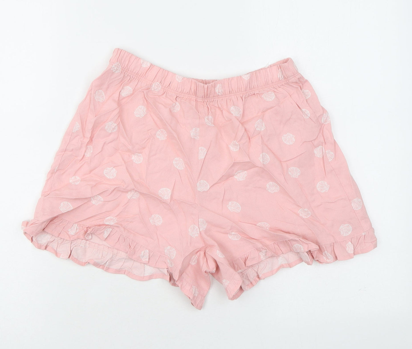 Marks and Spencer Womens Pink Geometric Viscose Basic Shorts Size 6 L3 in Regular Pull On - Seashells Print