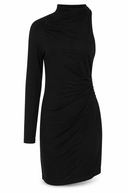 Zara Womens Black Viscose Bodycon Size L Mock Neck Snap - One shoulder