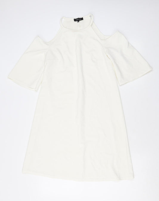 New Look Womens White Polyester Mini Size 8 Halter Pullover - Cold Shoulder