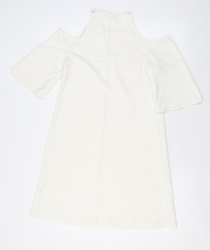 New Look Womens White Polyester Mini Size 8 Halter Pullover - Cold Shoulder