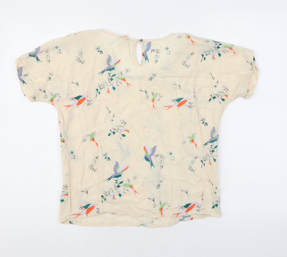 Bellerose Womens Beige Geometric Polyester Basic Blouse Size 14 Round Neck - Birds Flower Pattern