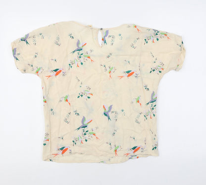 Bellerose Womens Beige Geometric Polyester Basic Blouse Size 14 Round Neck - Birds Flower Pattern