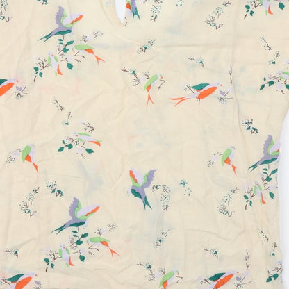 Bellerose Womens Beige Geometric Polyester Basic Blouse Size 14 Round Neck - Birds Flower Pattern