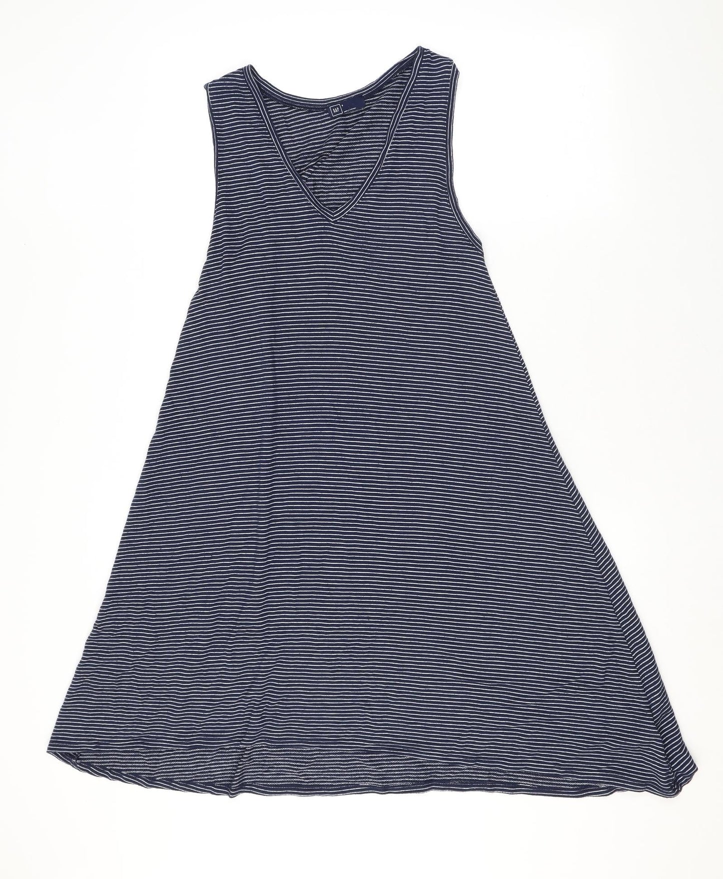 Gap Womens Blue Striped Rayon Tank Dress Size S V-Neck Pullover