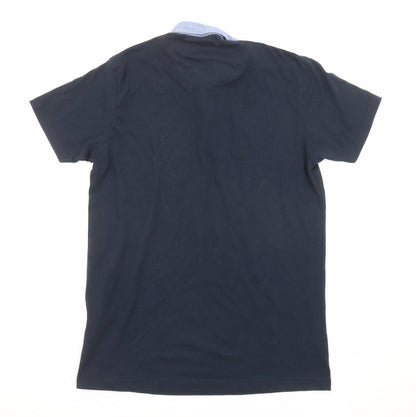 Brave Soul Mens Blue Polyester Polo Size S Collared Button