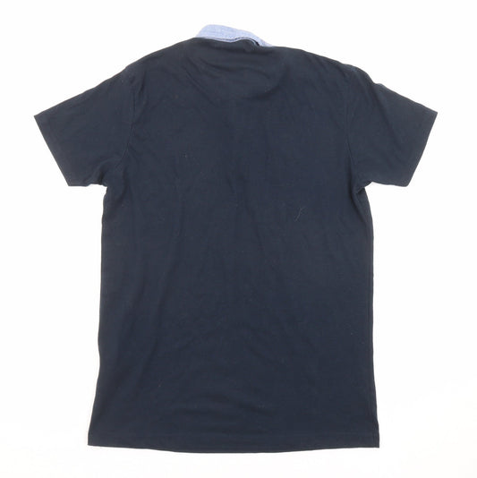 Brave Soul Mens Blue Polyester Polo Size S Collared Button