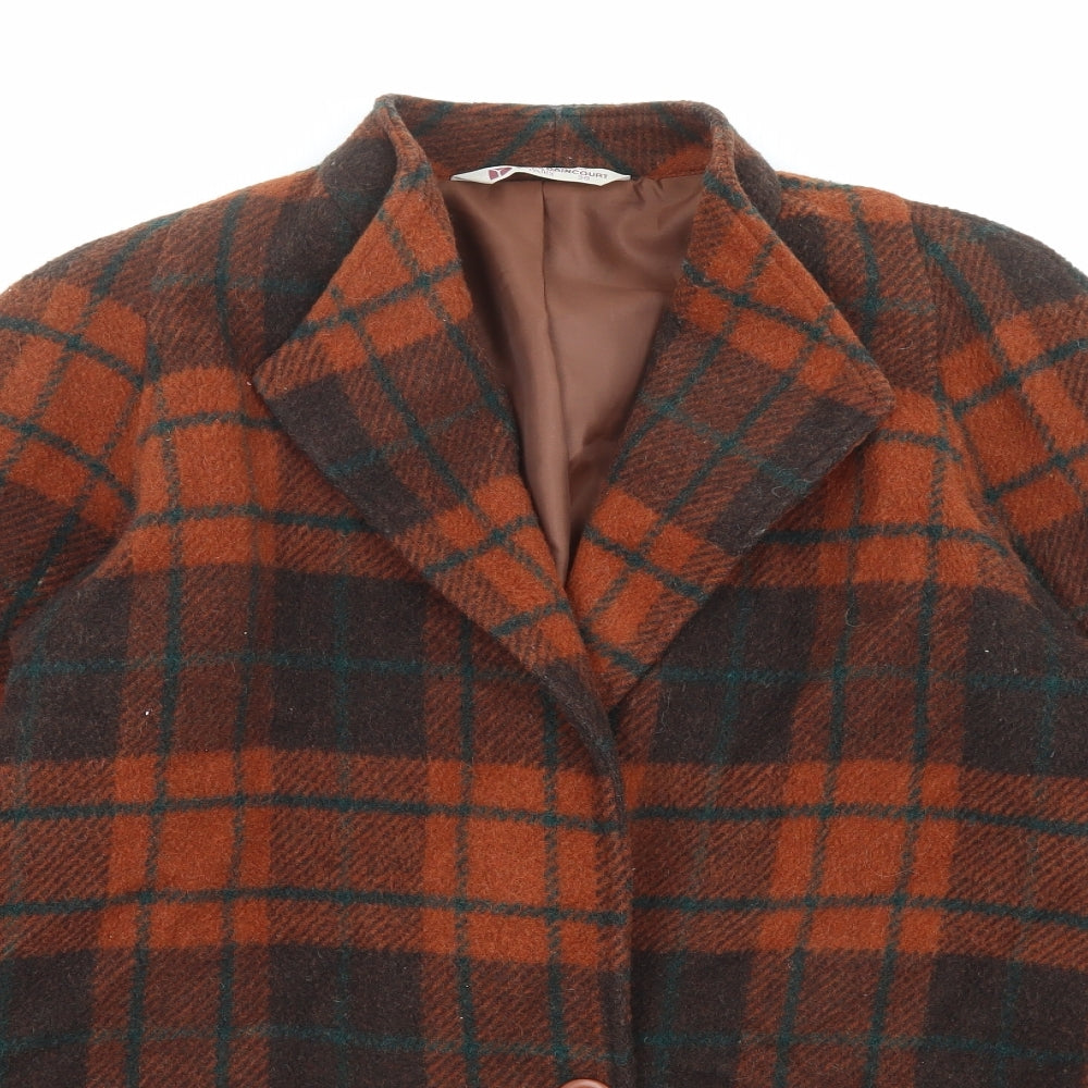 Yves Daincourt Womens Multicoloured Plaid Overcoat Coat Size 10 Button