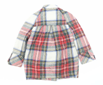 River Island Womens Multicoloured Plaid Overcoat Coat Size 6 Button