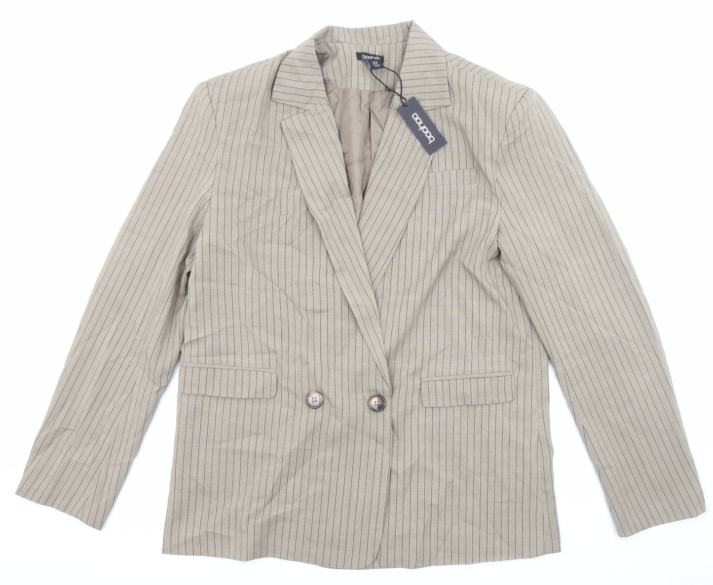Boohoo Womens Beige Striped Polyester Jacket Suit Jacket Size 10