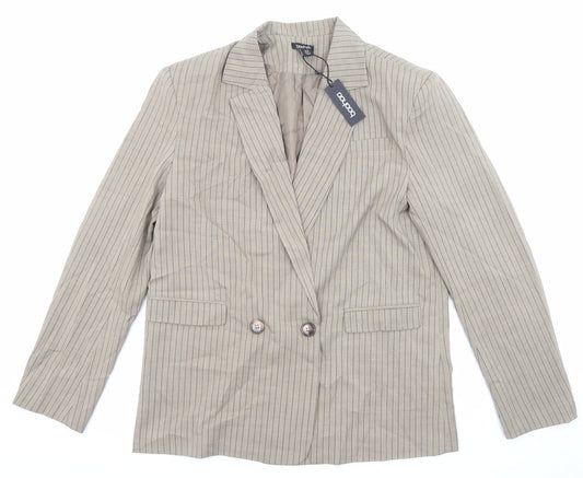 Boohoo Womens Beige Striped Polyester Jacket Suit Jacket Size 10