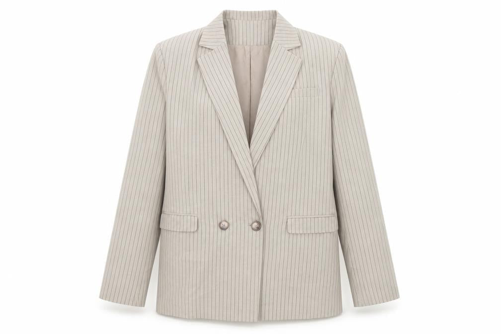 Boohoo Womens Beige Striped Polyester Jacket Suit Jacket Size 10