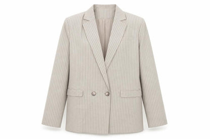 Boohoo Womens Beige Striped Polyester Jacket Suit Jacket Size 10