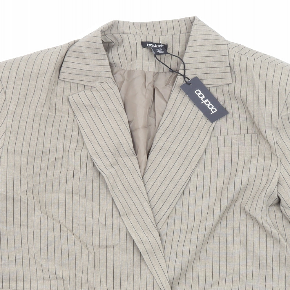 Boohoo Womens Beige Striped Polyester Jacket Suit Jacket Size 10