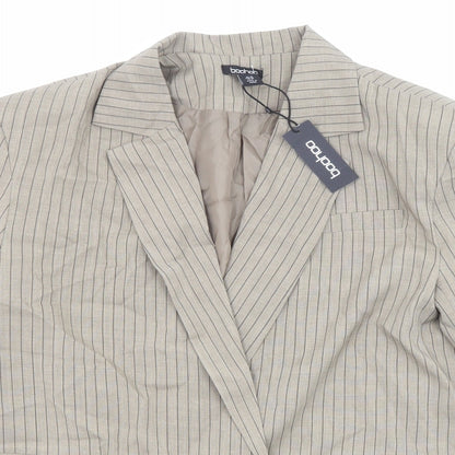 Boohoo Womens Beige Striped Polyester Jacket Suit Jacket Size 10