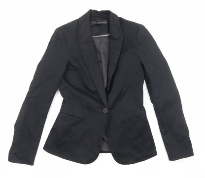 Zara Womens Black Cotton Jacket Blazer Size S