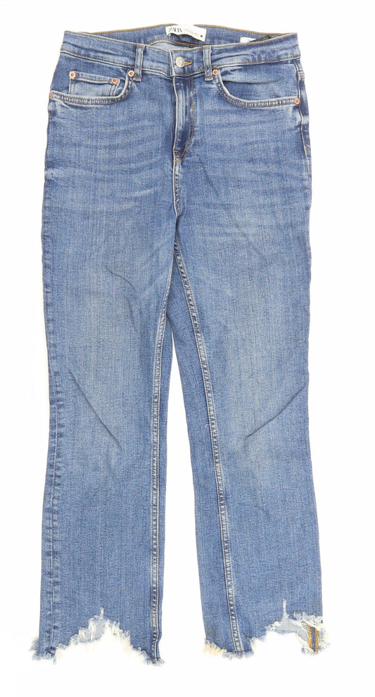 Zara Womens Blue Cotton Bootcut Jeans Size 10 L26 in Regular Zip