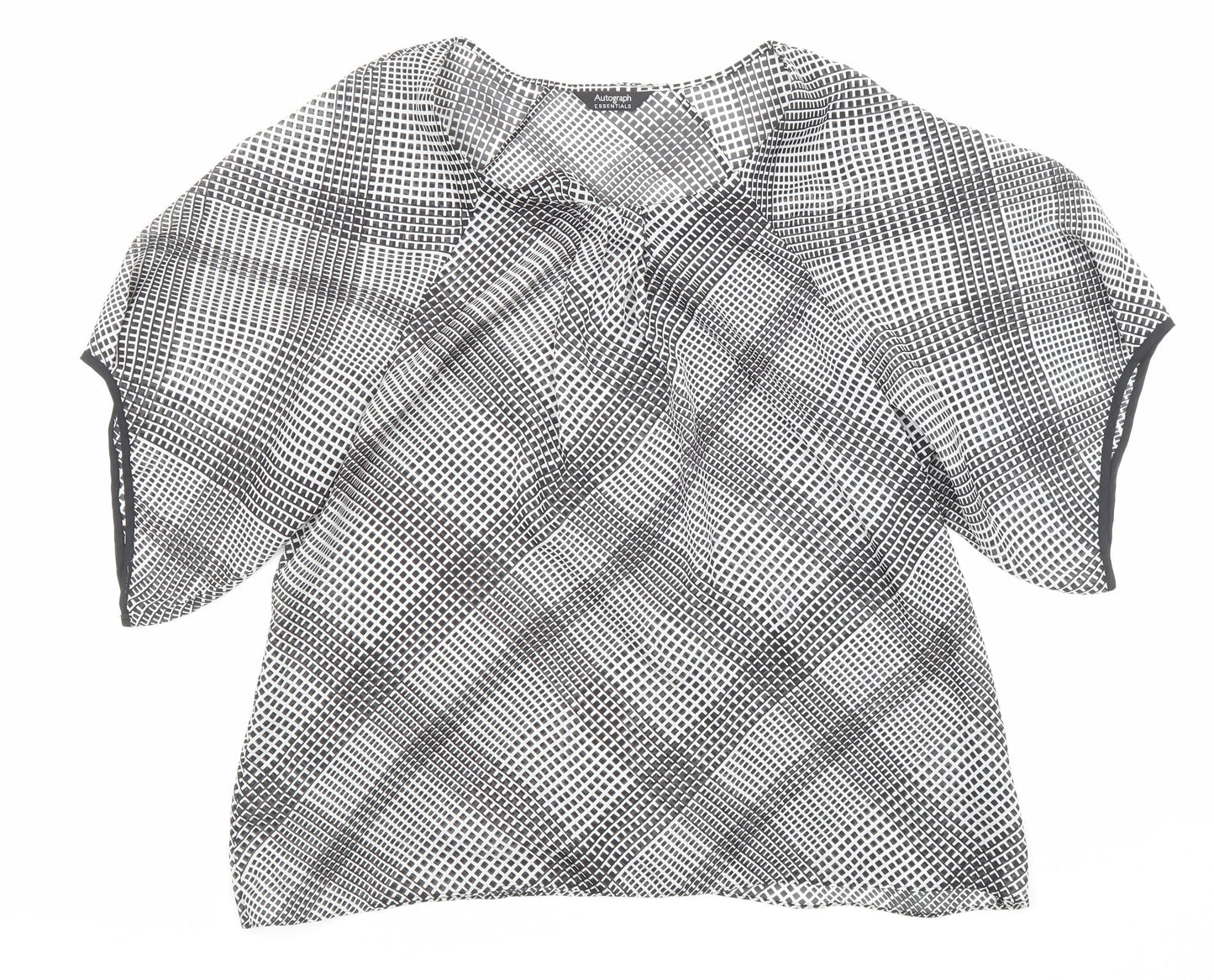 Autograph Womens Black Geometric Polyester Basic Blouse Size 18 Crew Neck