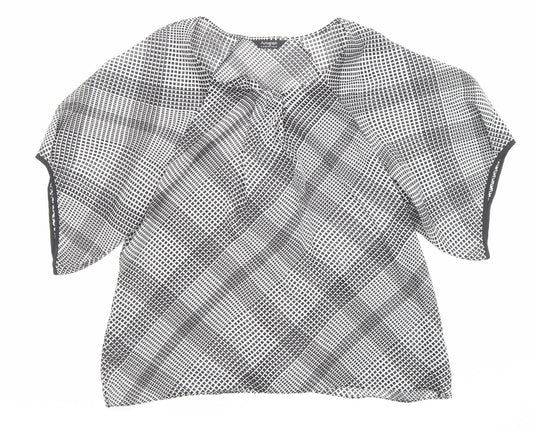 Autograph Womens Black Geometric Polyester Basic Blouse Size 18 Crew Neck