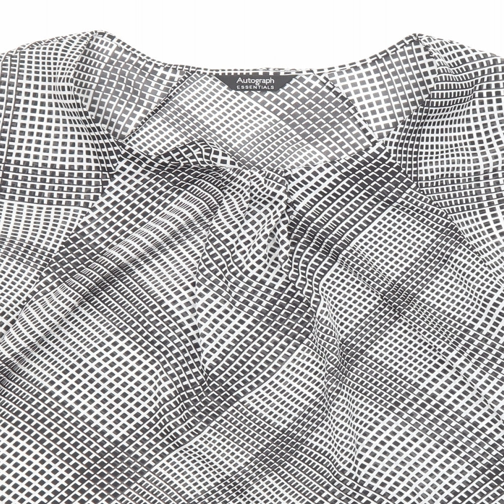 Autograph Womens Black Geometric Polyester Basic Blouse Size 18 Crew Neck