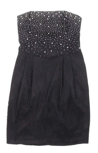 Pink Boom Womens Black Polyester A-Line Size L Off the Shoulder Zip - Jewels