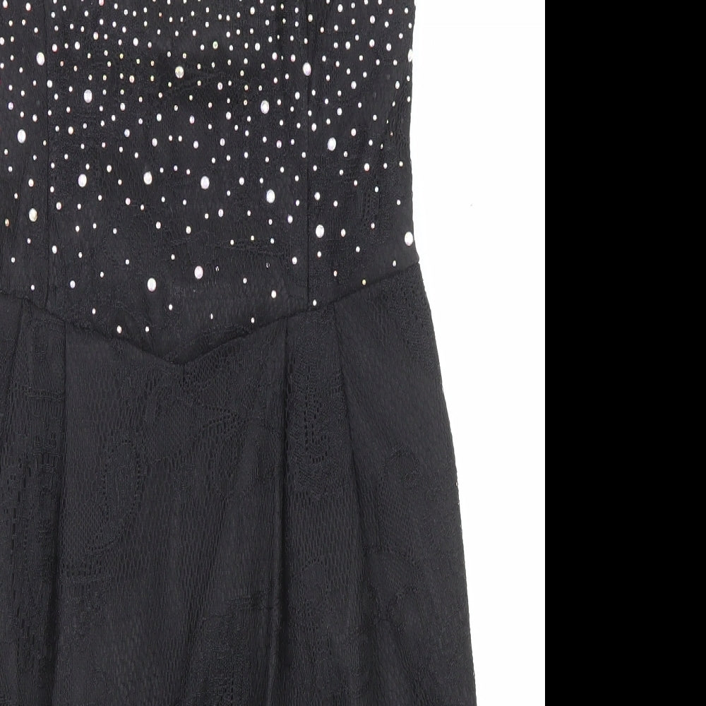Pink Boom Womens Black Polyester A-Line Size L Off the Shoulder Zip - Jewels