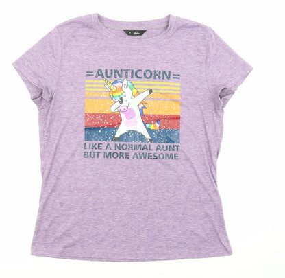 Soulmia Womens Purple Polyester Jersey T-Shirt Size S Roll Neck - Unicorn, Like a normal aunt but more awesome