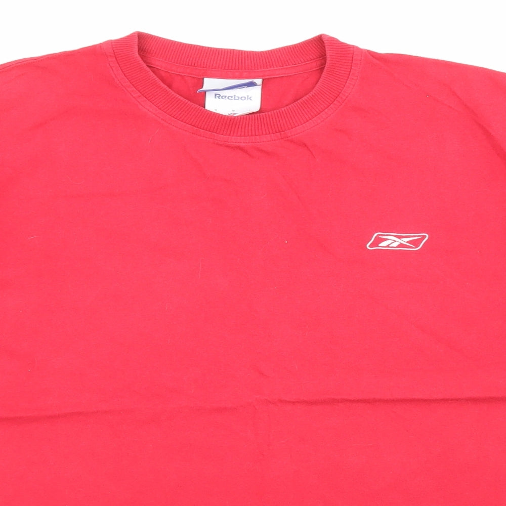 Reebok Mens Red Cotton T-Shirt Size M Roll Neck - Logo