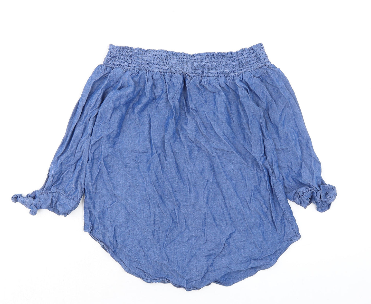 Miss Selfridge Womens Blue Viscose Basic Button-Up Size 8 Off the Shoulder - Tie sleeves