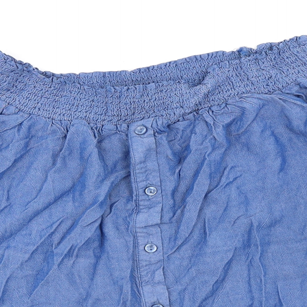 Miss Selfridge Womens Blue Viscose Basic Button-Up Size 8 Off the Shoulder - Tie sleeves